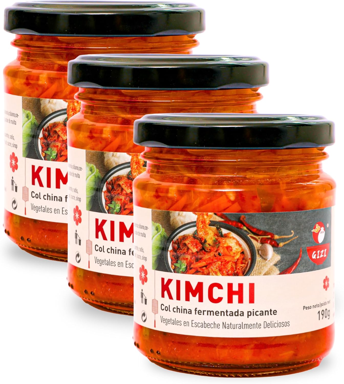 Kimchi Coreano & Col China Fermentada Picante – Auténtica Receta Tradicional, Fermentación Natural, Sabor Intenso y Crujiente - Pack Laborawi (570g)