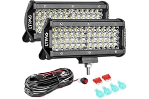LTPAG 2pcs Focos LED Tractor, 7" 288W 28800LM Faros Trabajo LED 12V-24V Barra LED IP68 Impermeable Luz de Niebla con cable de 300 W, 12 V-48 V, 40 A, 2 unidades, Focos LED Tractor para SUV,ATV,Camión
