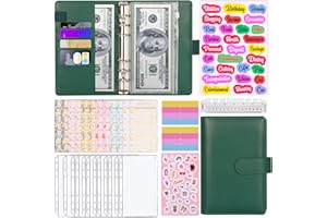 Budget Planner A6, AOTUAO Binder Budget Planner Deutsch Haushaltsbuch mit Geldfächer, Cash Stuffing Geld Organizer mit Klar Plastik Binderumschlägen, Budgetplaner Sparbuch, Budgetblätter-Dunkel Grün
