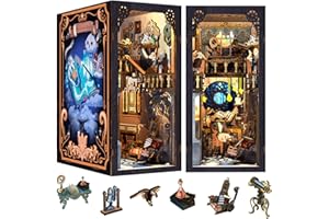 Cutefun Book Nook - Kit de rincón de booknook de Bricolaje con Cubierta Antipolvo, Kit de casa de muñecas en Miniatura, sujetalibros de inserción de estantería (Nebula Common Room)