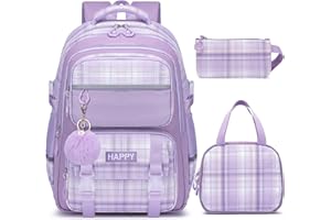 HANXIUCAO Cartable Fille Primaire - 24L Sac a Dos College Fille, Kawaii Léger avec Pendentif pour Enfants de 7 à 14 Ans