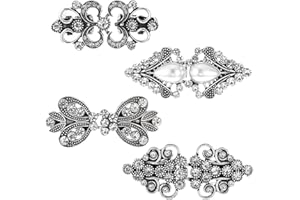 JOSOJOOU 4 Stück Vintage Silber Cardigan Clip Hemdklammern Mit Perlen Strasssteinen Pullover Clips Metall Strickjacke Clip Kleider Klammer Schal Nadeln Kragen Verschlüsse Für Damen Frauen