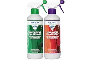 Nikwax Tent & Gear SOLARWASH 500ml + Tent & Gear SOLARPROOF 500ml, Spray nettoyant imperméabilisant bloqueur d'UV pour Textiles synthétiques étanches, imperméabilisant Spray pour Tente de Camping