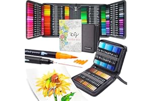 LANRENWENG 100 Colouring Pens, Dual Tip Brush Marker Pens with Fineliner & Brush Tip Pens Felt Tip Pens Set,Colouring Markers Watercolour Brush with Case for Adults Kids Colouring Calligraphy Drawing Sketching
