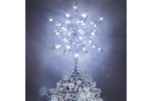 ‎LUXSPIRE Luxspire Weihnachtsbaumspitze, 3D-Lichtstern mit USB-Anschluss und Fernbedienung, 9,6" große Weihnachtsbaumsterne für die Weihnachtsdekoration, 6-Stunden-Timer und 8 Beleuchtungsmodi, Silber