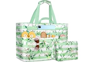 NEWIROVE Sac De Plage Femme, Grand Sac Plage Avec Fermeture Éclair Xxl Family Bag Imperméable Pliable Beach Bag Cabas Femme Pour Piscine, Shopping, Vacances. 50L,Rayures bleu-blanc