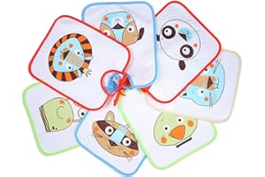 Ti TIN, Lot de 7 Bavoirs Éponge Imprimé Imperméable, 23x26cm | 73% Coton - 27% Polyester - Bavoir Bébé 6 à 12 mois - Boucle Ruban de Fermeture - Doublure Vinyle - Motif Animaux - Multicolore - 140g/m²