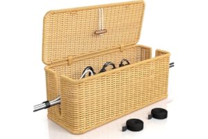 AOCII Boîte De Rangement pour Câbles, Boîte Cache Câble Faite à la Main,Boîte d'organisation des câbles en rotin,Boîte de Gestion des câbles pour Le Bureau, pour Les Fils de Cacher câbles