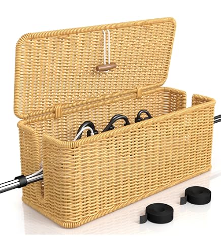 Insun Scatola Per Cavi In Legno Di Acacia 40x18x15 Cm – Nascondi Prese E Caricabatterie Con Coperchio Magnetico, Sicura Per Bambini E Animali