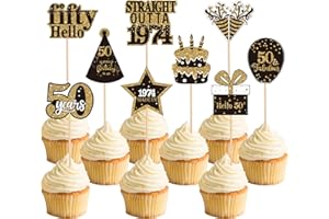 Xsstarmi 36 Pack 50th Birthday Cupcake Toppers Double Printed Fifty Hello 50th Straight Outta 1974 Cupcake Picks for Cheers to 50 Years 50th Birthday Wedding Anniversary Party Decoration