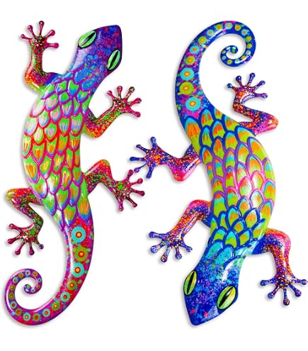 Lot De 4 Décorations Murales Gecko En Métal Jinzhenhong - Texture Givrée, 17,8 X 11,9 Cm, Pour Jardin, Clôture, Balcon, Extérieur - 9