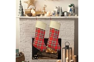 climafusion 2 Stück Weihnachtsstrumpf, Plaid Nikolausstrumpf 48cm groß mit Jute Cuff zum befüllen, Dekoration für Weihnachten Weihnachtsbaum