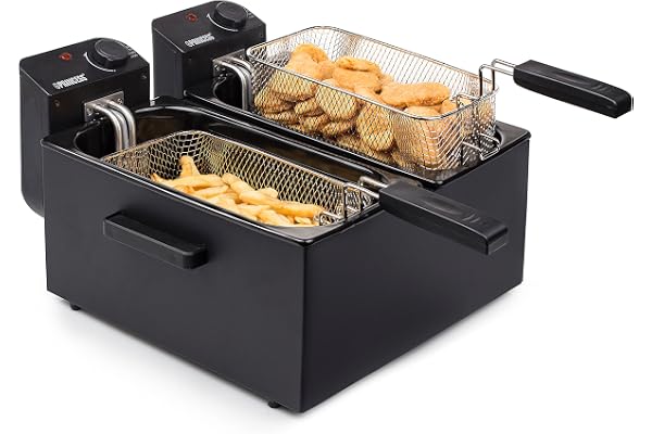 Friteuse électrique double cuve Princess 183028 noire - 6 L - 8 portions - 1,2 kg - 3 600 W