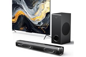 MEVOSTO Barra de Sonido TV con Subwoofer, 2.1CH Barra de Sonido con 5.25'' Woofer, 3D Sistema de Sonido Envolvente de 12L Bajos Profundos para PC con BT5.3/ARC/Opt/USB/AUX, Teatro en Casa