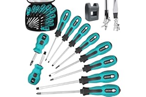 YIERSAN WAIZHIUA 10Pcs Screwdriver Set, Heavy Duty Magnetic Screwdriver with 5 Flat & 5 Cross Head Ergonomic Soft Grip Hand Tools(5 Size)