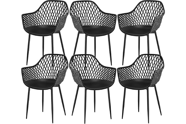 buybyroom Lot de 6 chaises de Jardin avec accoudoirs, Fauteuil Lounge - Chaises de Jardin - Charge maximale : 120 kg - Noir