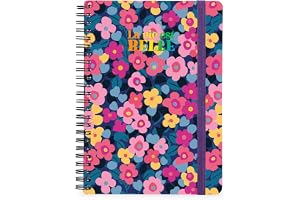 LEGAMI Maxi-linjerad spiralanteckningsbok, blommor, 21 x 29 cm | Kontor, skola, skrivande, anteckningar hemma, med söta färgglada klistermärken