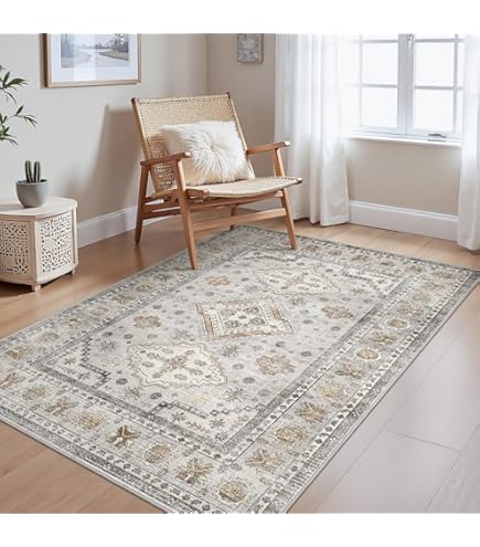 Puremy Wasbaar woonkamertapijt, vintage bloemenpatroon, laagpolig, antislip, zacht, grote tapijten voor woonkamer, slaapkamer, boerderij, eetkamer en kinderkamer, 140 x 200 cm, groen