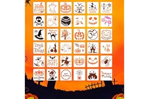 XUSDAMYJ 36 Pcs Halloween Stencils Reusable,6 x 6 Inch Halloween Stencils for Painting on Wood,Happy Pumpkin Spider Web Stencil for Greeting Cards, Halloween Crafts Ornaments Wall Window Door DIY Decoration