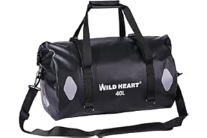 WILD HEART Sac de Voyage étanche 20L 30L 40L avec Coutures soudées Bretelles, Poche en Filet pour Kayak, Camping, Navigation de Plaisance, vélo, Moto…