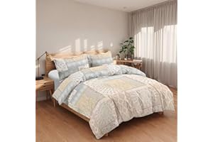 Etrexonline Juego de Funda Nórdica 4 Piezas Cama 135 Microfibra Extra Suave Transpirable - 1 Funda Edredón 220x220 cm, 1 Bajera 135x200+28 cm y 2 Fundas de Almohada 50x75 cm (Estilo Bohemio Chic)