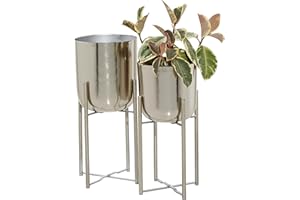 Deco 79 Metal Deep Recessed Dome Planter with Removable Stand, Set of 2 19 Inch, 22 InchH, Silver
