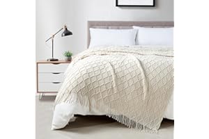 BOURINA Throw Blanket Textured Solid Soft Throws and Blankets for Sofa or Bed Knitted Decorative Blanket 127x178cm Beige