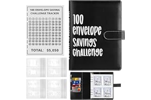 UNISOPH 100 Envelope Challenge Binder, 100 Envelopes Saving Challenge, Cash Binder with Cash Envelopes, Saving Challenge Binder, Money Saving Envelope, Savings Book for School, Home, Office (Black)