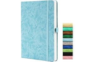 Beinushor Carnet en Pointillé A5, Journal en Pointillé avec Papier 120GSM, 164 Pages, Journal Pointillé avec Boucle pour Stylo, Poche Intérieure, Bande élastique, Bleu