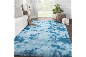 SOANNY Hochflor Wohnzimmer Teppich, Waschbar Anti-Rutsch & Flauschig, Tie-Dye Langflor Teppiche für Schlafzimmer & Kinderzimmer, Bettvorleger Matte, 120x180 cm, Dunkelblau