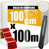 MARCPRINT Bubble Roll Packaging 100 cm x 100 m with Cutter and Fragile Stickers &ndash; Bubble Paper for Moving and Shipping &ndash; Bubb