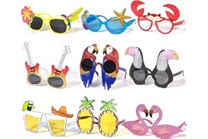 LATOCOS 9 Paar Hawaiian Party Brille Set Sommer Tropische Party Sonnenbrillen für Erwachsene Kinder Tropische Party Photo Requisiten mit Flamingo Fruchtsaft Ananas Hawaii Luau Beach Pool Party Dekoration