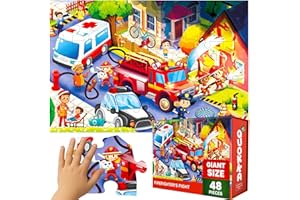 QUOKKA Puzzle Gigante Niños 3 4 5 Años - 60x90 cm 48 Piezas Puzzle XXL de Suelo Infantiles 5 6 Años - Grande Juguete Camión de Bomberos - Regalo Educativo para Niños y Niñas de 2 a 6