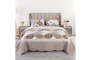 Qucover Cubrecama Verano para Cama 150,Colcha Bouti Pique Cama 150,Manta Funda de Cama,Cubiertacama Reversible, Patchwork con 2 Fundas de Almohada