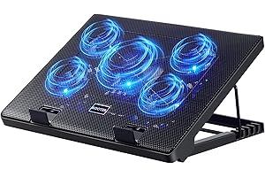 Kootek 12"-17" Laptop Cooling Pad Cooler Chill Mat with 5 Quiet Fans LED Lights and 2 USB 2.0 Ports Adjustable Stand Height and Angle