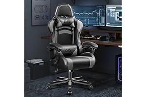 OneGame Ergonomischer Gaming Stuhl, hoher Rücken Computer Gamer Stuhl, höhenverstellbarer Game Stuhl, Racing Style Gaming Bürostuhl mit Kopfstütze und Lendenwirbelstütze, Schwarzgrau