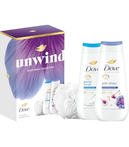 Dove Gift Set Nourish Duo with two body washes and a Shower Puff