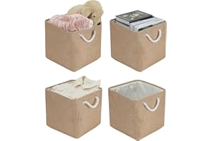 HDRNT Kallax Lot de 4 boîtes de rangement pliables 30 x 30 x 30 cm - Grande boîte de rangement pliable en tissu - Paniers de rangement pour étagères Kallax - Pour vêtements, jouets, outils, penderie (kaki)