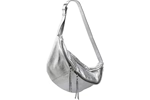 SH Leder Daniela G768 - Borsa da donna unisex in vera pelle, 49 x 28 cm, argento, Grande