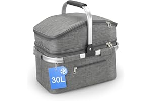Nagoyuki 30L Einkaufskorb, Kühltasche, Faltbarer Kühlkorb, Doppellagige Einkaufstasche, Praktischer Einkaufskorb mit Gepolsterten Griffen, Ideal Für Reisen, Picknick, Einkaufen, Geschenk ()