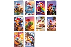 ‎BERNINJA 20 Weihnachts-Etiketten Anhänger, lustige Tiere mit Weihnachtsmützen, 300g matt, klimaneutral gedruckt, Xmas Tags für Geschenkverpackungen