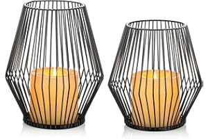 Sziqiqi Portacandele a Gabbia Metallo Set di 2, Nera Porta Candele Lanterna, Set Portacandele Vintage a Colonna per Tavoli da Soggiorno Candelabri Candelabro Candeliere per Natale Matrimonio Dinning