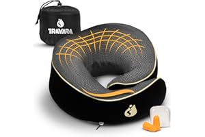 TRAVARA Poduszka na szyję - Poduszka podróżna - Poduszka lotnicza z pianki memory - Idealna do podróży lotniczych - Wygodna i ergonomiczna poduszka podróżna.