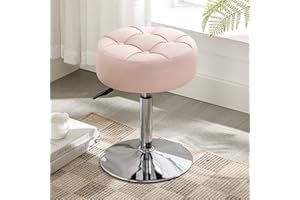 LUE BONA Adjustable Vanity Stool, 360°Swivel Vanity Chair Stool for Makeup Room, Pink Stool Chair for Vanity, Small Faux Leather Vanity Stool for Bathroom, Living Room