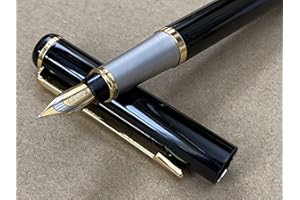 RHAPSODY Jinhao Baoer 801 Luxury Executive Polished Black Steel Fountain Pen Writing Set - Pen + 5pk BLACK Cartridges...(Black Ink Cartridges, Baoer 801 Pen in Black Finish)