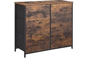 SONGMICS Chest of Drawers, 6 Fabric Drawers with Metal Frame, Storage Organiser Unit, Dresser, for Nursery, Bedroom, Hallway, Rustic Brown and Classic Black LGS23H