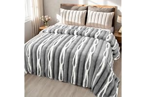 LIVEGO Miękki koc ze sztucznego futra, duży, bąbelkowy, królik, puszysty koc na kanapę, łóżko, sofę, puszysty, pluszowy, puszysty, elegancki, miękki, dwustronny koc z norek do sypialni, złamany biały