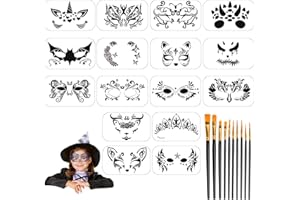 AIDERLOT 26 Pieces Face Paint Stencils,Reusable Face Painting Stencils Temporary Tattoos Body Makeup Painting Templates with 10 Drawing pens for Kids Halloween Holiday Party Makeup Body Art Painting