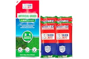 Block Blitz Artificial Grass Cleaner. Cleans, Deodorises and Deters Algae, Moss, and Weeds for up to 6 Months. Child and Pet Friendly Eco Formula - 4x 380g Pouches