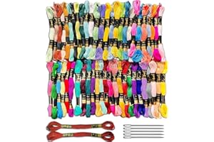 ANCHOR STRANDED COTTON New 50 Anchor Cotton Cross Stitch Embroidery Threads Skeins Colour/Floss 100% Cotton Thread UK/Pack of 50 Comes with Free Bundle of 5 Big Eye Needle and 2 Metallic Anchor Skeins